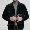 Осень-зима канарейка бархатная кожаная куртка с лацканами мужская мода корейская с двойными карманами на молнии мужская одежда теплое пальто 240115