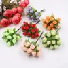 Decorative Flowers Bundle Artificial Silk Mini Rose Bud Flower Head Bouquet Gift Box Scrapbooking Wedding Home Party Decoration