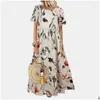 Vestidos casuais básicos vestidos casuais mulheres vintage floral vestido longo verão boho solto manga curta feminino praia férias elegante par dhfuh