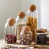 Matlagringsorganisation Set Home Ball Cork Lead-Free Glass Jar with Lid Bottle Tank Sealed Tea Burs Cereals Transparenta burkar Kaffe Innehållervaiduryd