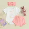 Zestawy odzieży Urodzone letnie ubrania Baby dziewczyna Easter Easter Strój Krótki rękaw Romper Solid Kolor Shorts 3PCS 3 6 9 12 18 miesięcy