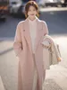 Kvinnlig bly avancerad dubbelsidig kashmir Kvinnor rosa ullrock Koreansk version Lös medellång Hepburn Style Wool Coat 240115