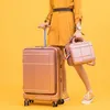 Suitcases 20"24 Inch Trolley Suitcase Business Front-opening With Laptop Compartment Luggage Girls Set Makeup Bag