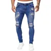 Fashion Street Style Ripped Skinny Jeans Men Classic Wash Solid Denim Trouser Mens Mens Casual Slim Fit Pencil Pants Y2K 240113