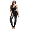 Top Quality Women's Black Faux Leather Catsuit With Front Zipper To Crotch Sleeveless Jumpsuit Costume Sexy Cosplay Bodysuit2566