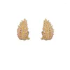 Stud Earrings Autumn And Winter Exquisite Light Luxury Micro Set Zircon Leaves Small Fragrant Wind Unique Design For Women