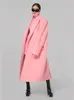 Spring Pink Woolen Blends Long Coats Women Causal Loose Lapel Collar Pockets Overcoat 2024 Winter Warm Oversized Lady Jacket 240115