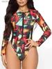 Swim Wear 2024 Surf Swimsuit Manga Longa Impresso Swimwear Mulheres Zipper One Piece Rashguard Roupas de Mergulho Banho de Natação SuitL240115