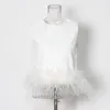 Skirts Hepburn Style Design SenSe Ostrich Hair Patchwork Top 2024 Round Neck Short Solid Color Outerwear Vest For Women