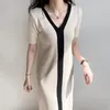 Party Dresses 2024 Summer Black V-Neck A-Line Knitted Long Dress Female Retro Gentle Fashion Sexy Holiday Casual Daily Lady Skirt Clothing