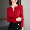Women's Blouses French Style Long Sleeve Red Pullover Shirt Women Tops Spring Fall Elegant Chic Bussiness Casual Loose Office Lady Blouse