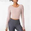 Traceless uit één stuk gevormde cup Yoga Topoutfits met beha naakt Sport T-shirt Hardlopen Fitness Hollow Out Back Gymkleding Dames met lange mouwenEHXA