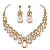 Crystal Rhinestone Women Jewelry 세트 신부 웨딩 및 파티 드레스 목걸이 세트 워터 드롭 모양 목걸이 귀걸이 여름 240115