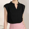 Damenblusen 2024 Sommer Stehkragen fliegende Ärmel Shirt Frauen lässig lose Tops V-Ausschnitt schwarz Damen elegante einfache weiße Bluse 27873