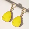 Boucles d'oreilles pendantes HuaTang Boho pierre jaune goutte d'eau pour femmes longue géométrique ronde perle boucle d'oreille dames déclaration bijoux de fête