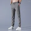 Men's Pants Ice Silk Black Gray Thin Business Elastic Breathable Straight Leg Sweatpant Casual Ropa Coreana