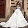 Alonlivn Classic Satin Ball Gown Wedding Dress Beading Embroidery Lace Bridal Gowns