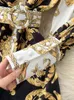 Fashion Runway Barock Maxi Dress Women Long Lantern Sleeve Buttons Down Golden Flower Print Elegant Belt Party Vestidos 240113