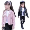 PU Girls Teens Jackets Girl Kids Classic Collar Coats Teen Windbreaker Clothing Children's Outerwear 3〜12歳の女の子ジャケット240115