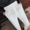 Business Tie Pleated Suit Pants The Trend Fashion High Waist Casual Slim Fit Vintage Pencil Trousers For Male Office Dress 240113