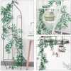 Flores decorativas 5.7FT Hoja de sauce artificial Ratán Simulación Rama Planta Verde Boda Hogar Fiesta al aire libre Decora Garland