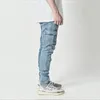 Jeans Men Pants Wash Solid Color Multi Pockets Denim Mid Waist Cargo Plus Size Fahsion Casual Trousers Male Daily Wear 240113