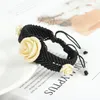 Charm Bracelets SUNYIK Black Rope String Knit Multicolored Resin Imitate Coral Rose Flower Adjustable For Women Classical Jewelry