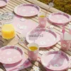 Wegwerpservies 96/97 stuks Daisy Thema Verjaardagsfeestje Roze Wegwerpservies Daisy Papieren Borden Servetten Banner Babyshower Bruiloft Decoratievaiduryd