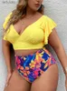 Swim Wear plus size Ruffle Rleeves wysoki talia bikini damska V Nurka Push Up duży rozmiar stroju kąpielowego 2022 Mujer Big Skute