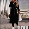 Damesjassen Damesjassen Ol Stijl Elegante Turn-Down Kraag Wollen Overjas Dames Effen Lange Top Vest 2022 Herfst Winter Mouw Dhrtw