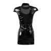 Сексуальная ночная рубашка с высоким воротником из ПВХ, латекса, искусственной кожи, фетиш, готическая молния, женская мини-клубная одежда на шнуровке, черное платье-карандаш292O