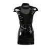 Nuisette Sexy col haut PVC Latex Faux cuir fétiche gothique fermeture éclair femme Mini à lacets Clubwear noir crayon Dress292O