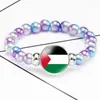 Link Bracelets Palestine Flag Gemstone Bracelet For Men Women Black Pendant Beaded Strings Friend Gift Wholesale Elastic Rope Bead