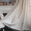 アメリカンスタイルのカーテンかぎ針編みポリエステルとリネンは、リビングルームの寝室240115のためのセミブラックアウトタッセルドレープ
