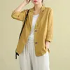 Frühling Herbst Baumwolle Leinen Lose Beiläufige Blazer Weibliche Lange Hülse Elegante Mode Strickjacke Anzug frauen Alle-spiel Mantel jacke 240115