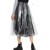 Skirts Sexy Transparency High Waist Long Skirt Clear Plastic PVC Perspective Pleated Madi Street Fashion Clothing Fetish 7XL