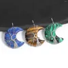 Anhänger Halsketten 1 stücke Wrap Mond Form Naturstein mit Kette Display Box Lapis Lazuli Opal Charme Frauen Schmuck Fit für Halskette