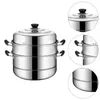 Double Boilers Steamer Pot Cookware Steaming Set Stainless Steel 3- Tier/ Layer Cooking With Lid 28cm