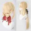 Violet Evergarden Ponytail Braid Bulls Blonde hårvärmebeständig cosplaydräkt peruk Cap Ribbon Y0903236Q