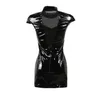 Сексуальная ночная рубашка с высоким воротником из ПВХ, латекса, искусственной кожи, фетиш, готическая молния, женская мини-клубная одежда на шнуровке, черное платье-карандаш212E