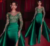Vestidos de sereia verde vestidos de noite 2022 elegantes mangas compridas cetim fenda sexy fenda