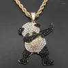 Colares Pingente Cor de Ouro Strass Luxo Hip Hop Dança Engraçado Animal Panda Iced Out Rock para Mens Jóias Gifts1266H