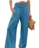 Casual losse hoge taille katoenlinnen wijde pijpen broek met zak dames zomer vintage lange broek streetwear broek