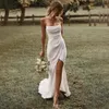 Dresses Simple Mermaid White Wedding Dress Spaghetti Straps High Slit 2022 Satin Backless Plain Bridal Gown Sweep Train Vestido de Novia