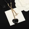 Designer Luxury Brass Necklace Set French Classic Emamel Heart Double Letter Pendant Inlaid Swarovski Crystal Pearl Rose Pink Black Women