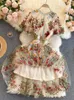 Donne eleganti maglia pizzo ricamato fiore multicolore abito a sirena manica corta farfalla volant harajuku abiti estivi 240113