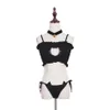 Conjunto inteiro de cosplay kawaii lingerie gato bordado sutiã cuecas sino gargantilha gola feminina roupa íntima 292m