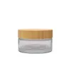 Lagringsflaskor 6 st 100g Clear Glass Cream Cosmetics Refillable Bamboo trälock tomt hudvårdsburkar kosmetiska krukor 3oz