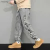 Men's Pants Men's patchwork bear jeans wide leg pants loose denim jogging pants embroidered hip-hop street clothing commercial street casual fashion FJGY YQ240115