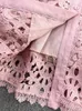 Spring Vintage Hollow Out Embroidery Dress Water Soluble Lace Splice Long Sleeve Single Breasted Waist Tie Up Mid Vestidos 240113